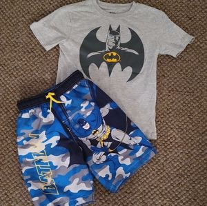 ☆•Boys Batman Bathingsuit Size-Large & Gray Batman TShirt Size7-8•☆